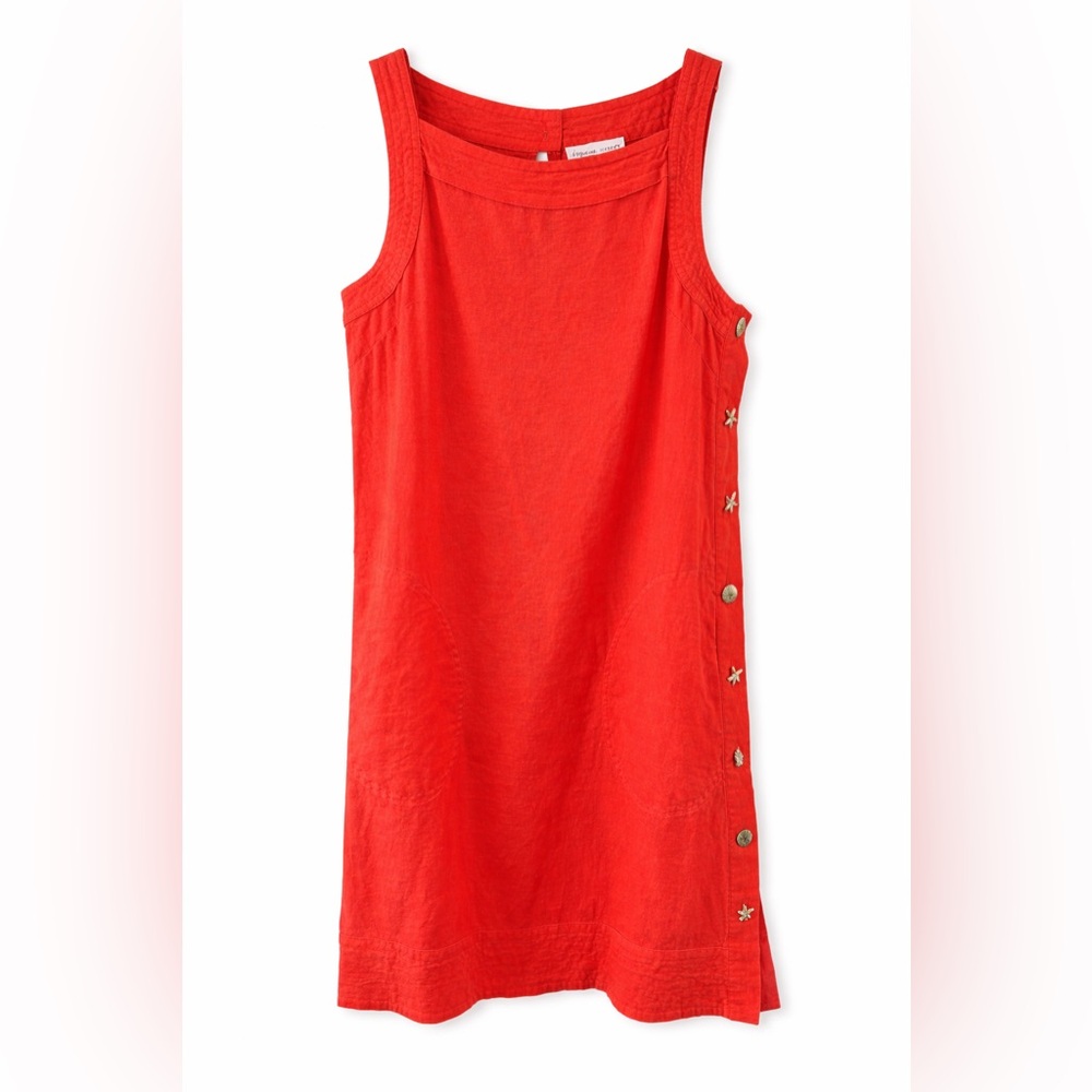 Cynthia Rowley Coral Linen Shift Dress Gold Seashell & Starfish Buttons Size XS